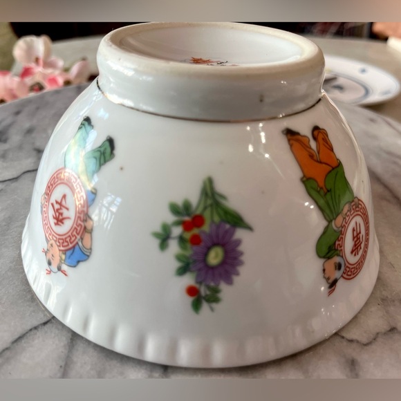 Set of 4 Vintage Jingdezhen Porcelain Bowls 5.5” -Lucky Boys \